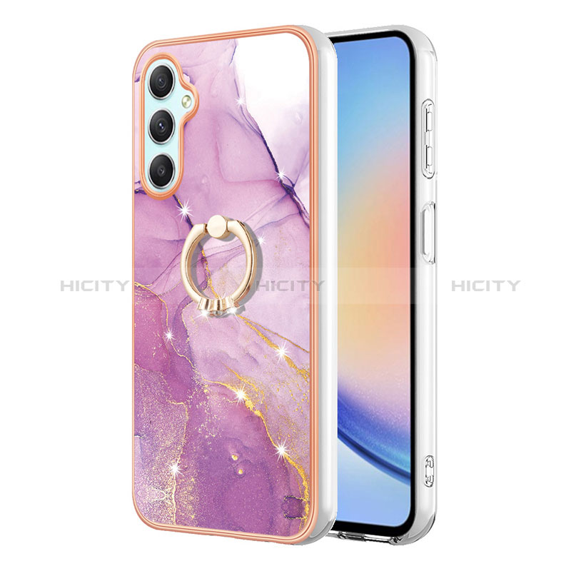 Coque Silicone Motif Fantaisie Souple Couleur Unie Etui Housse avec Support Bague Anneau YB5 pour Samsung Galaxy A24 4G Violet Clair Plus