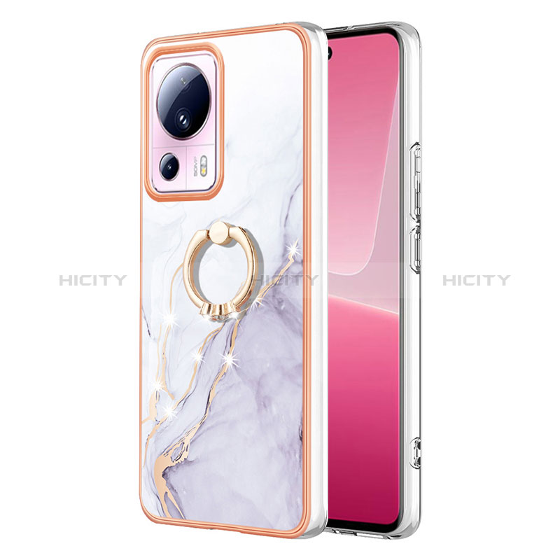 Coque Silicone Motif Fantaisie Souple Couleur Unie Etui Housse avec Support Bague Anneau YB5 pour Xiaomi Civi 2 5G Blanc Plus