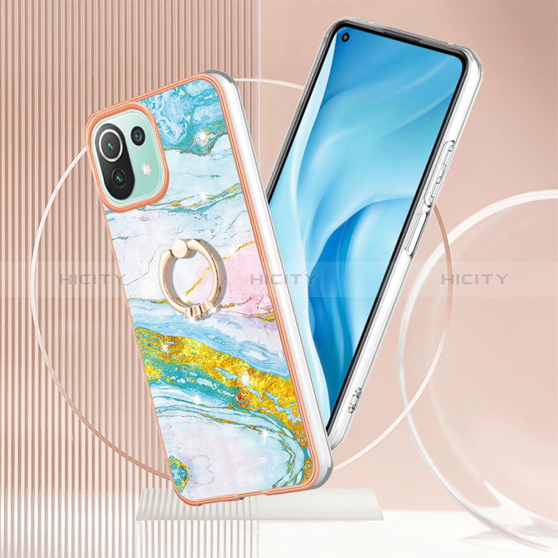 Coque Silicone Motif Fantaisie Souple Couleur Unie Etui Housse avec Support Bague Anneau YB5 pour Xiaomi Mi 11 Lite 4G Plus