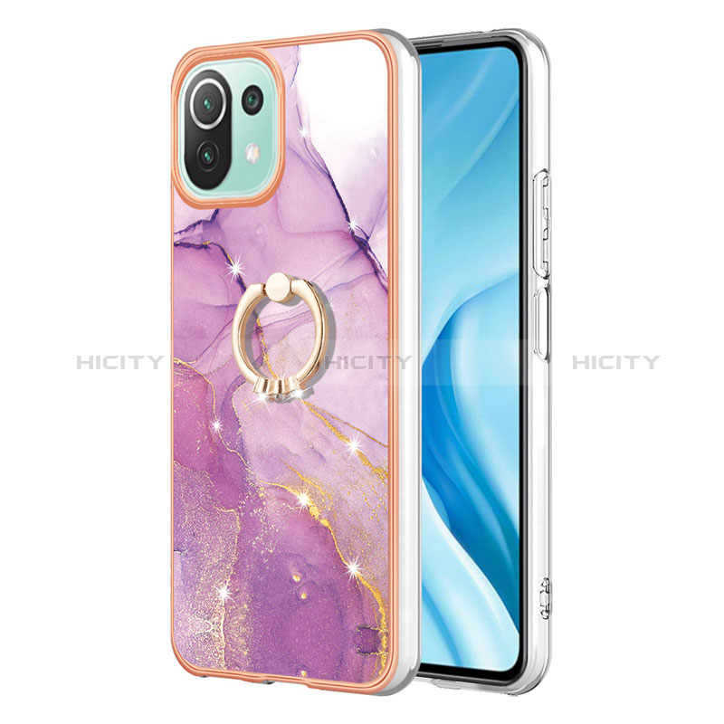 Coque Silicone Motif Fantaisie Souple Couleur Unie Etui Housse avec Support Bague Anneau YB5 pour Xiaomi Mi 11 Lite 4G Violet Clair Plus