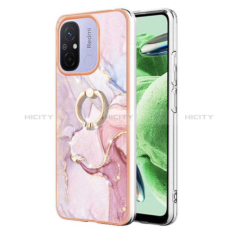 Coque Silicone Motif Fantaisie Souple Couleur Unie Etui Housse avec Support Bague Anneau YB5 pour Xiaomi Poco C55 Rose Plus