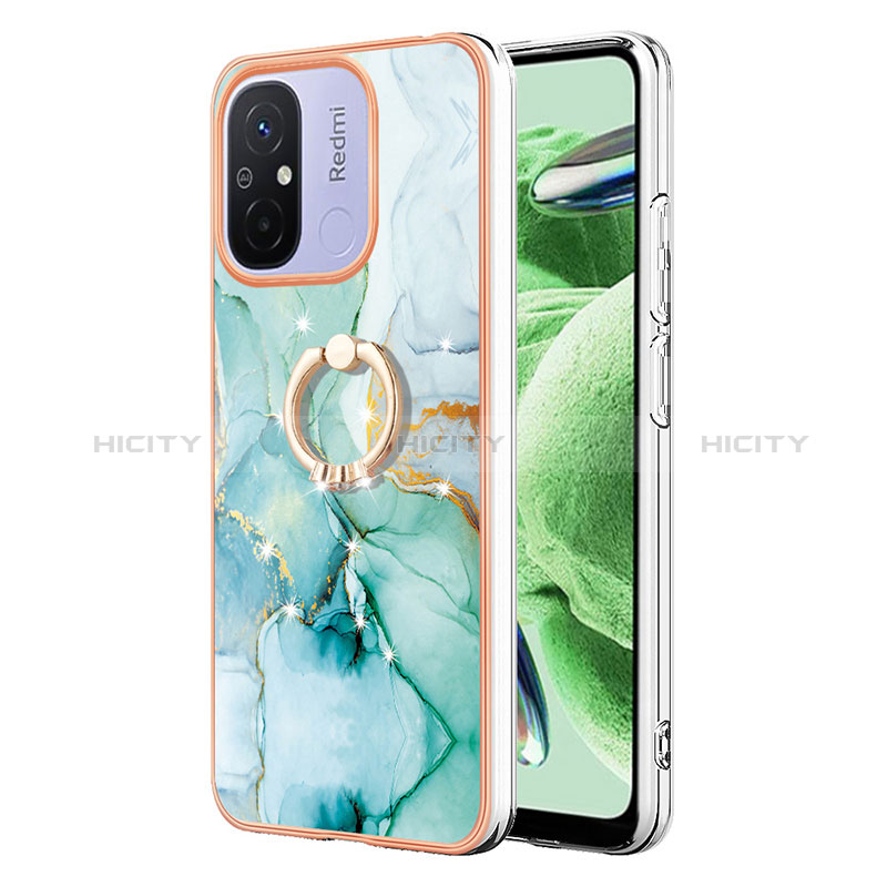 Coque Silicone Motif Fantaisie Souple Couleur Unie Etui Housse avec Support Bague Anneau YB5 pour Xiaomi Poco C55 Vert Plus