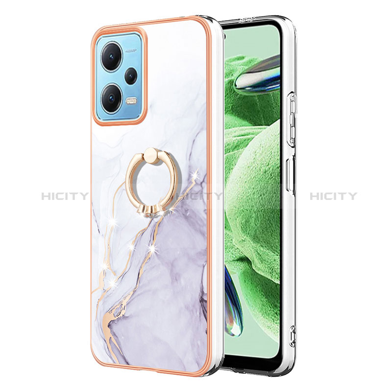 Coque Silicone Motif Fantaisie Souple Couleur Unie Etui Housse avec Support Bague Anneau YB5 pour Xiaomi Poco X5 5G Blanc Plus