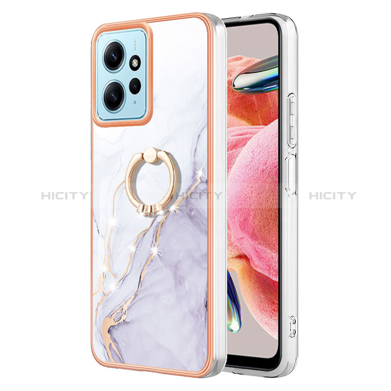 Coque Silicone Motif Fantaisie Souple Couleur Unie Etui Housse avec Support Bague Anneau YB5 pour Xiaomi Redmi Note 12 4G Blanc Plus