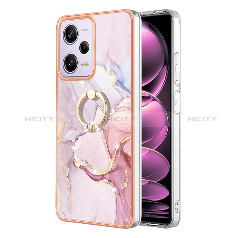 Coque Silicone Motif Fantaisie Souple Couleur Unie Etui Housse avec Support Bague Anneau YB5 pour Xiaomi Redmi Note 12 Pro 5G Rose Plus