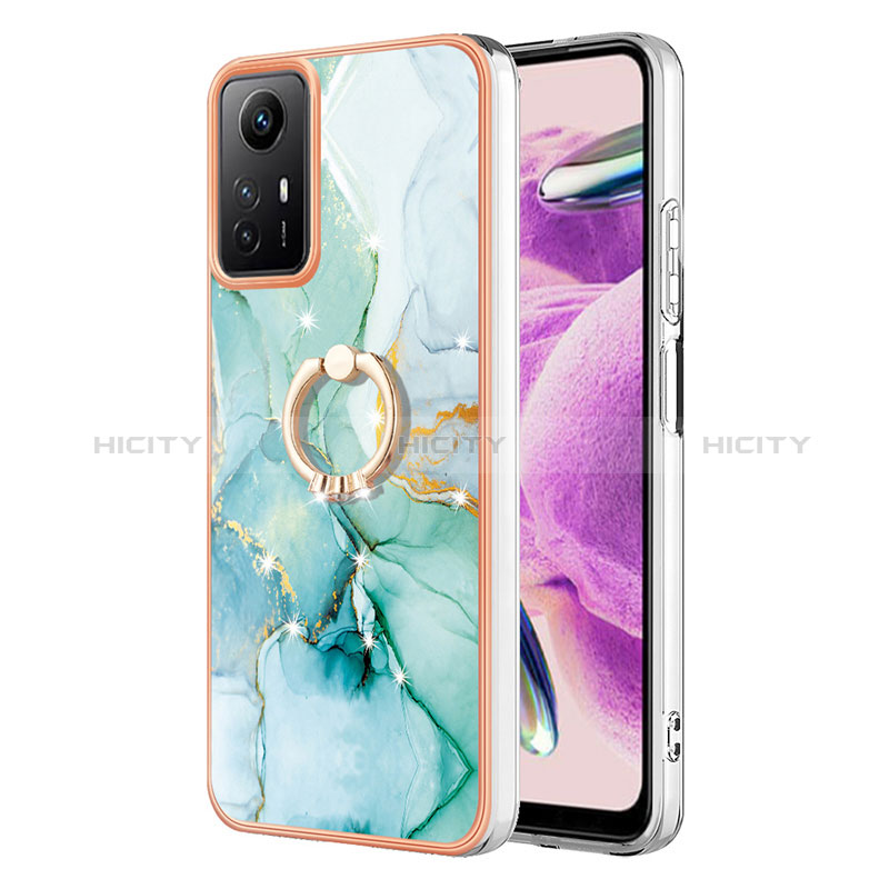 Coque Silicone Motif Fantaisie Souple Couleur Unie Etui Housse avec Support Bague Anneau YB5 pour Xiaomi Redmi Note 12S Vert Plus