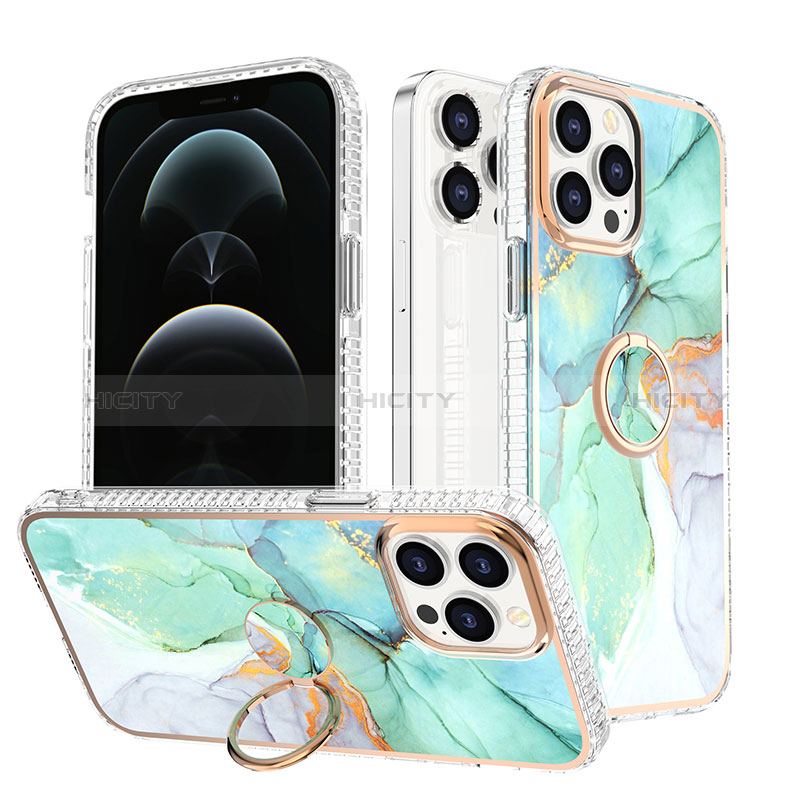 Coque Silicone Motif Fantaisie Souple Couleur Unie Etui Housse avec Support Bague Anneau YJ1 pour Apple iPhone 13 Pro Max Plus