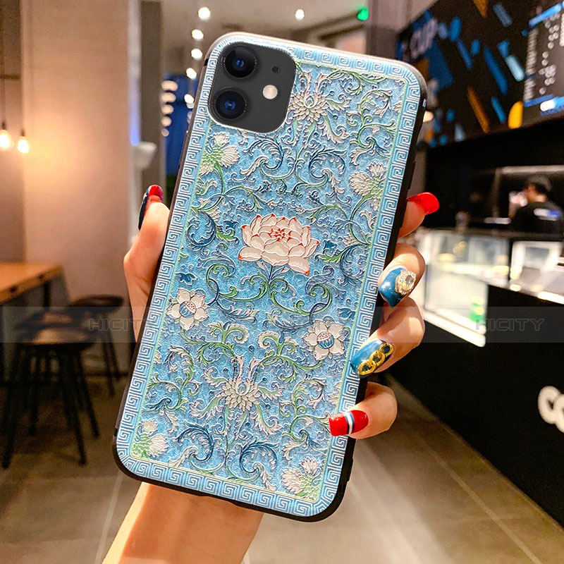 Coque Silicone Motif Fantaisie Souple Couleur Unie Etui Housse H05 pour Apple iPhone 11 Bleu Ciel Plus