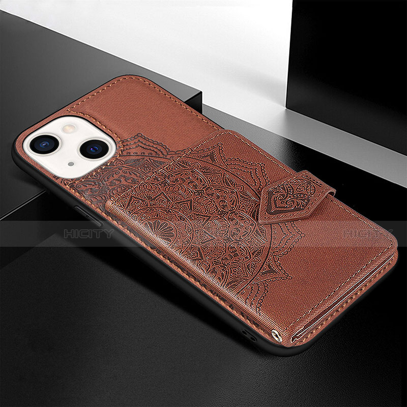 Coque Silicone Motif Fantaisie Souple Couleur Unie Etui Housse S02 pour Apple iPhone 13 Marron Plus