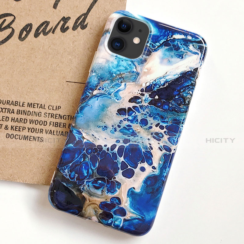 Coque Silicone Motif Fantaisie Souple Couleur Unie Etui Housse S03 pour Apple iPhone 11 Bleu Plus