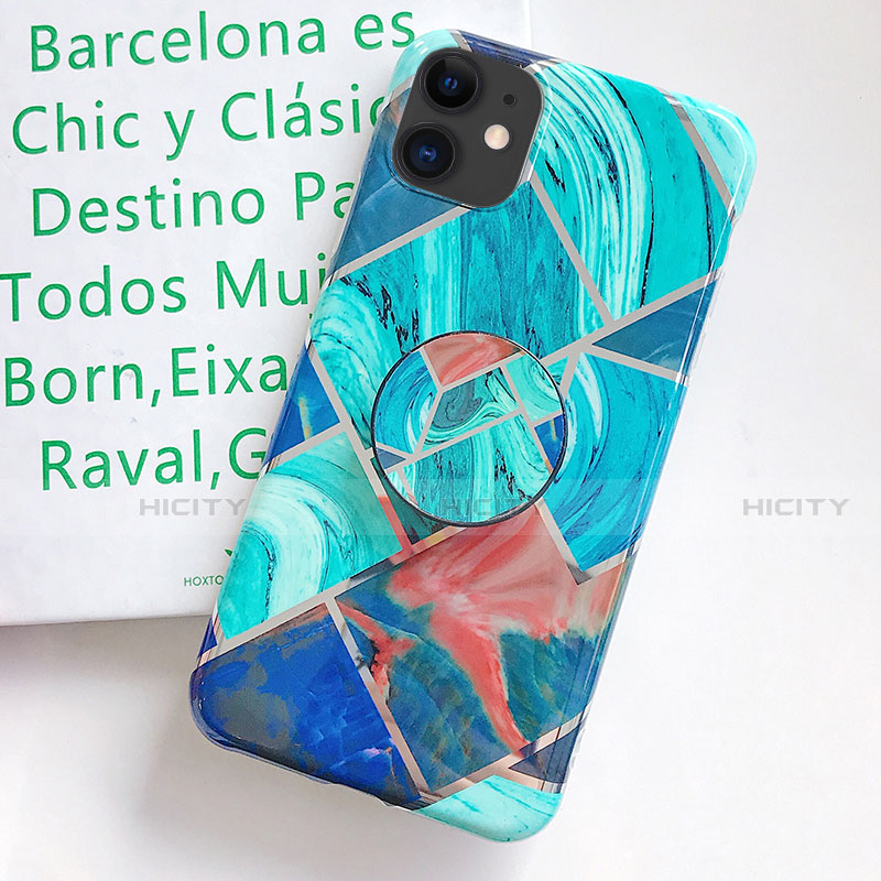 Coque Silicone Motif Fantaisie Souple Couleur Unie Etui Housse S06 pour Apple iPhone 11 Cyan Plus