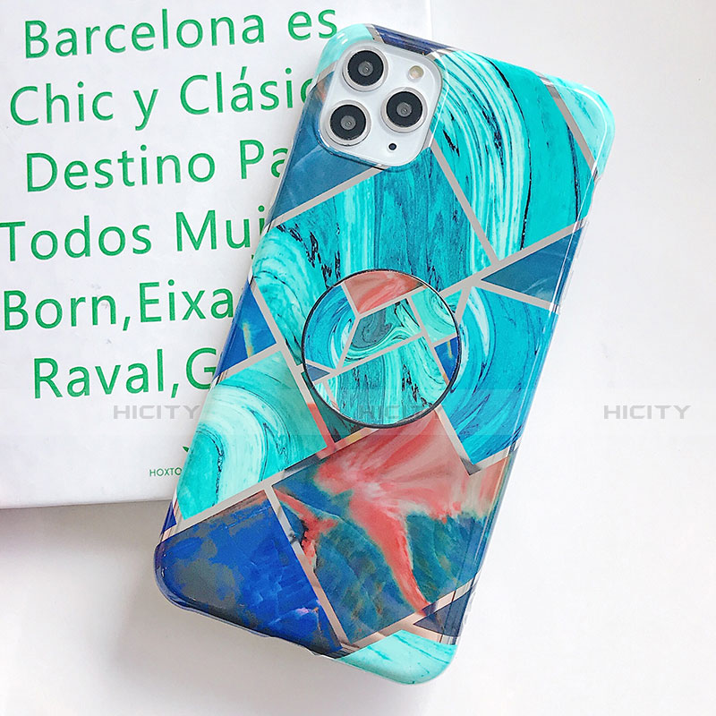 Coque Silicone Motif Fantaisie Souple Couleur Unie Etui Housse S06 pour Apple iPhone 11 Pro Cyan Plus