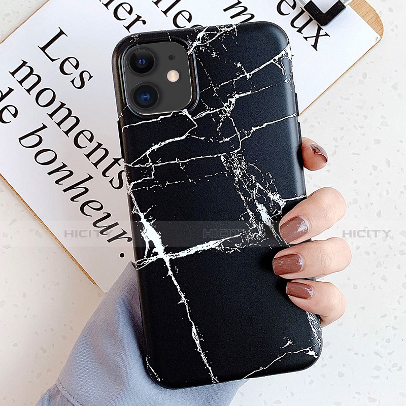 Coque Silicone Motif Fantaisie Souple Couleur Unie Etui Housse S11 pour Apple iPhone 11 Noir Plus