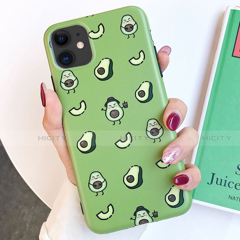 Coque Silicone Motif Fantaisie Souple Couleur Unie Etui Housse S14 pour Apple iPhone 11 Vert Plus