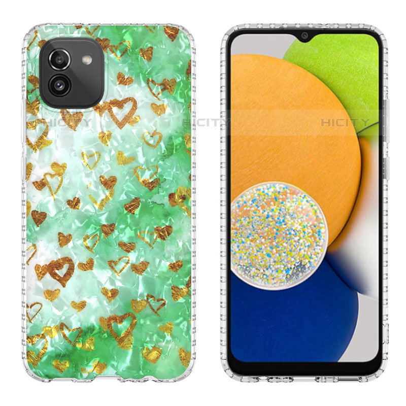 Coque Silicone Motif Fantaisie Souple Couleur Unie Etui Housse Y01B pour Samsung Galaxy A03 Vert Plus