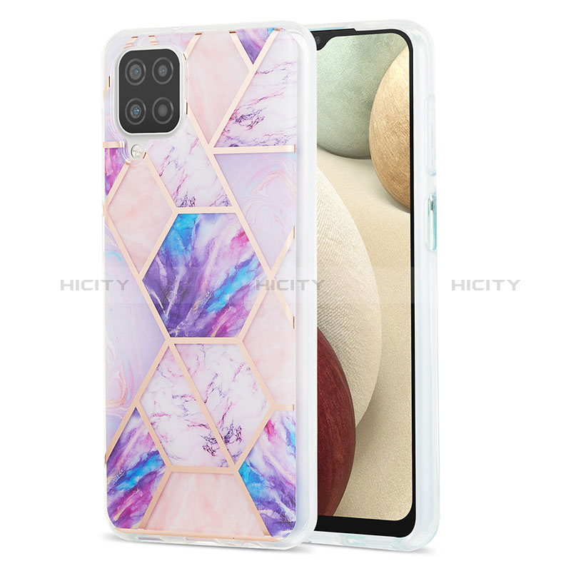 Coque Silicone Motif Fantaisie Souple Couleur Unie Etui Housse Y01B pour Samsung Galaxy A12 Violet Clair Plus