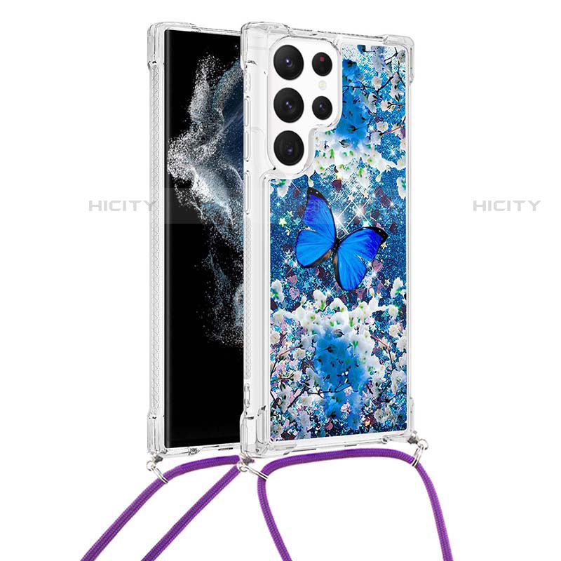 Coque Silicone Motif Fantaisie Souple Couleur Unie Etui Housse Y02B pour Samsung Galaxy S22 Ultra 5G Bleu Plus