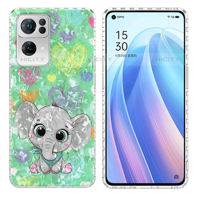 Coque Silicone Motif Fantaisie Souple Couleur Unie Etui Housse Y04B pour Oppo Reno7 Pro 5G Vert Plus