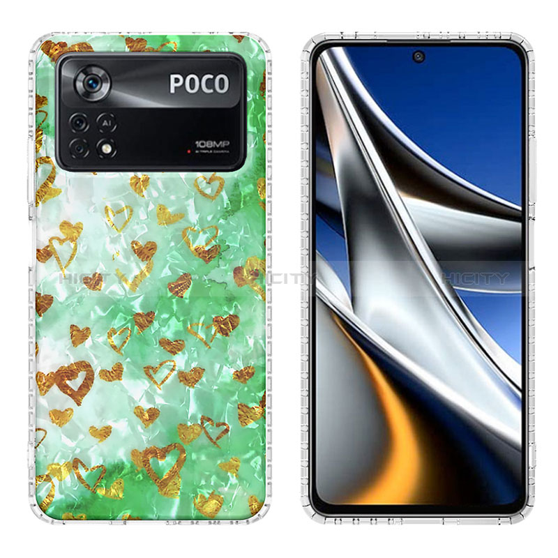 Coque Silicone Motif Fantaisie Souple Couleur Unie Etui Housse Y04B pour Xiaomi Poco X4 Pro 5G Vert Plus