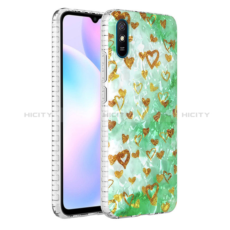 Coque Silicone Motif Fantaisie Souple Couleur Unie Etui Housse Y04B pour Xiaomi Redmi 9A Vert Plus