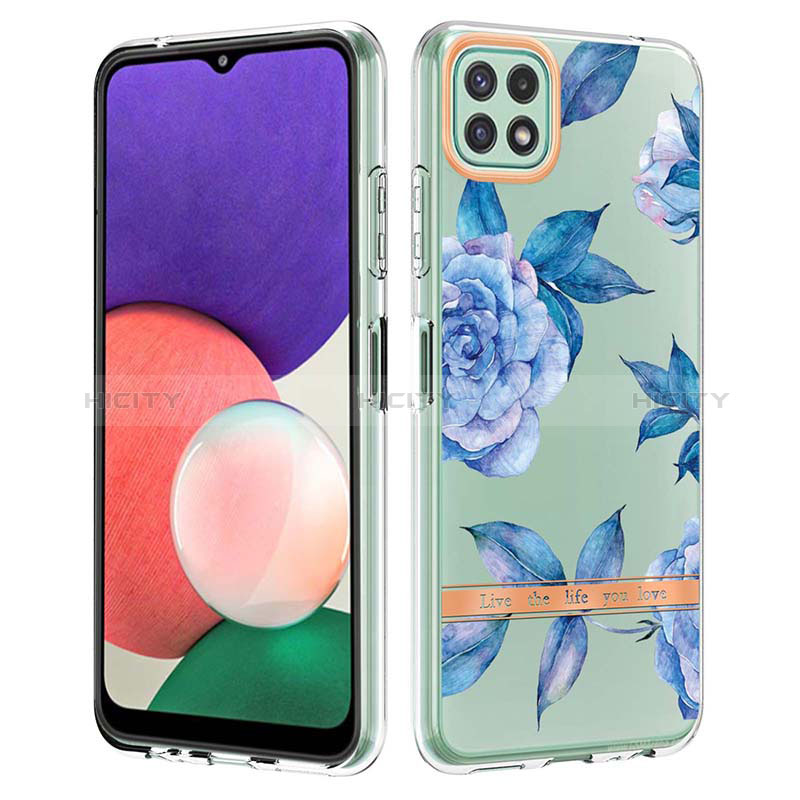 Coque Silicone Motif Fantaisie Souple Couleur Unie Etui Housse Y06B pour Samsung Galaxy A22s 5G Bleu Plus