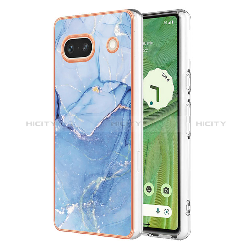 Coque Silicone Motif Fantaisie Souple Couleur Unie Etui Housse Y07B pour Google Pixel 7a 5G Bleu Plus