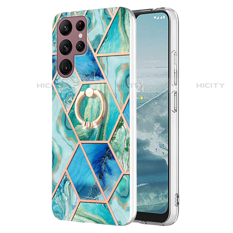 Coque Silicone Motif Fantaisie Souple Couleur Unie Etui Housse Y13B pour Samsung Galaxy S21 Ultra 5G Bleu Plus