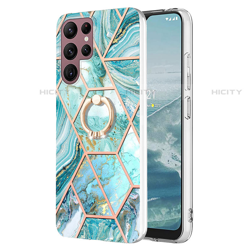 Coque Silicone Motif Fantaisie Souple Couleur Unie Etui Housse Y13B pour Samsung Galaxy S21 Ultra 5G Cyan Plus