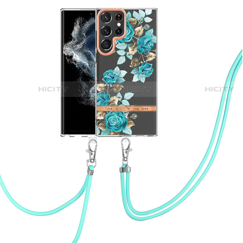 Coque Silicone Motif Fantaisie Souple Couleur Unie Etui Housse Y22B pour Samsung Galaxy S22 Ultra 5G Cyan Plus