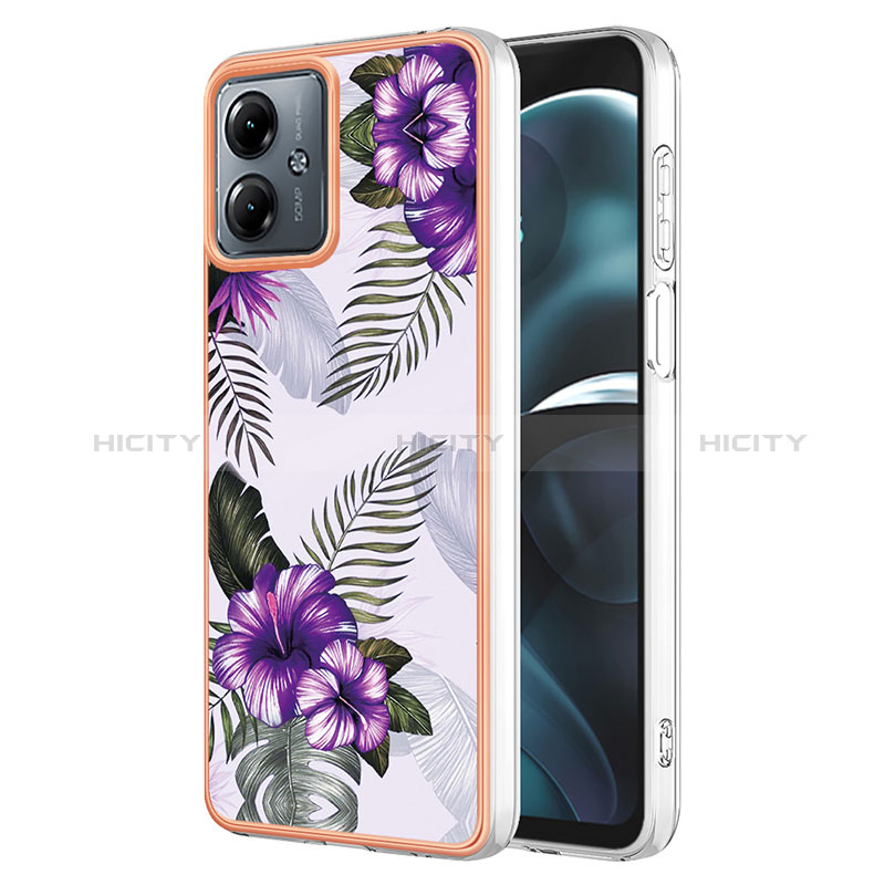 Coque Silicone Motif Fantaisie Souple Couleur Unie Etui Housse YB3 pour Motorola Moto G14 Violet Plus