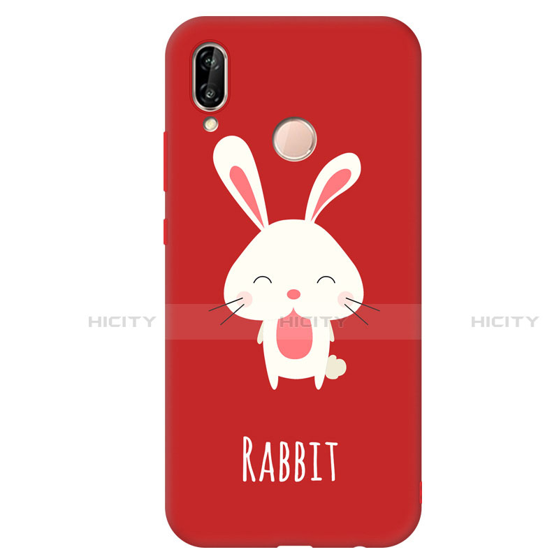 Coque Silicone Motif Fantaisie Souple Couleur Unie Housse Etui pour Huawei Nova 3e Rouge Plus