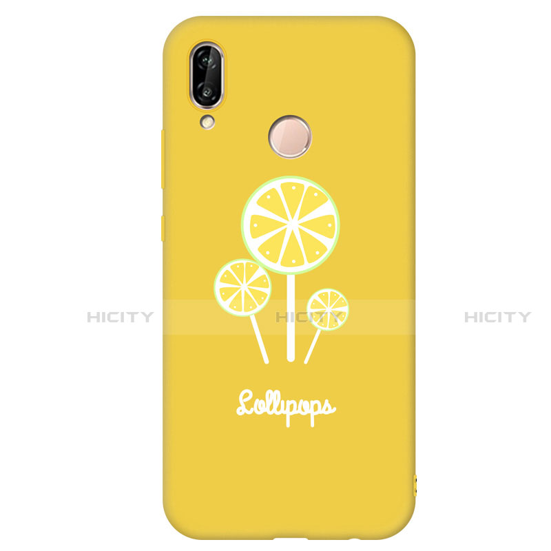 Coque Silicone Motif Fantaisie Souple Couleur Unie Housse Etui S01 pour Huawei Nova 3e Jaune Plus