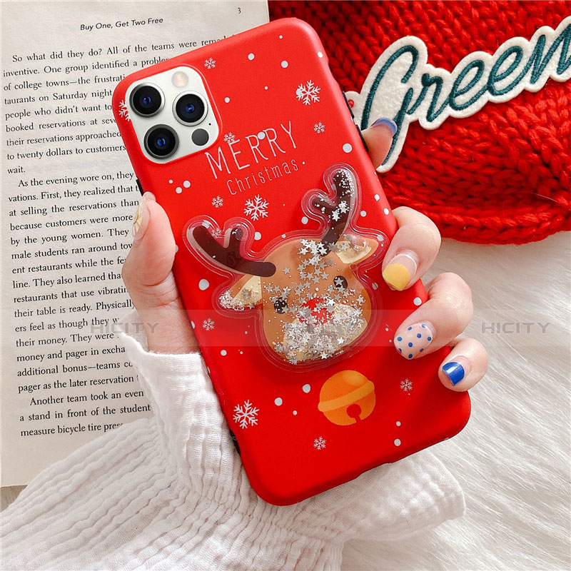 Coque Silicone Motif Noel Souple Couleur Unie Etui Housse pour Apple iPhone 12 Pro Max Rouge Plus