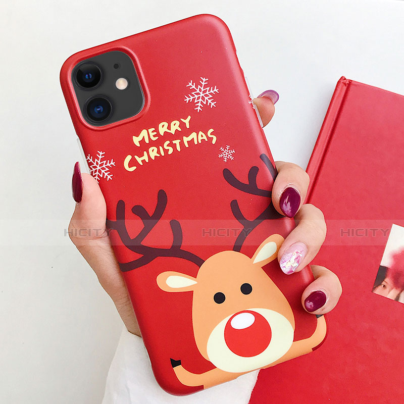 Coque Silicone Motif Noel Souple Couleur Unie Etui Housse S01 pour Apple iPhone 11 Rouge Plus