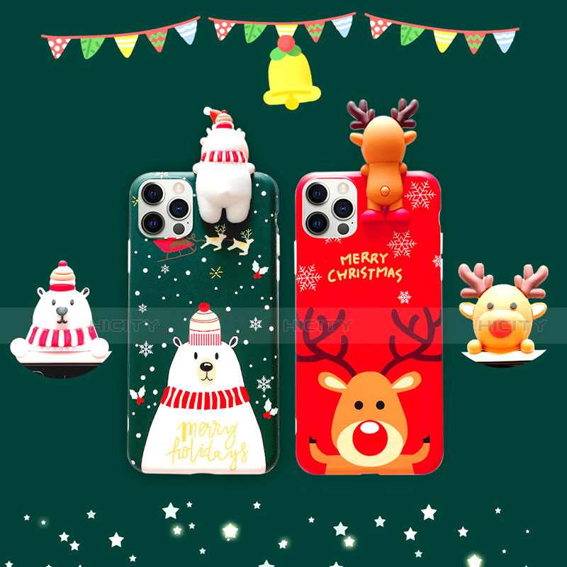 Coque Silicone Motif Noel Souple Couleur Unie Etui Housse S02 pour Apple iPhone 12 Pro Plus