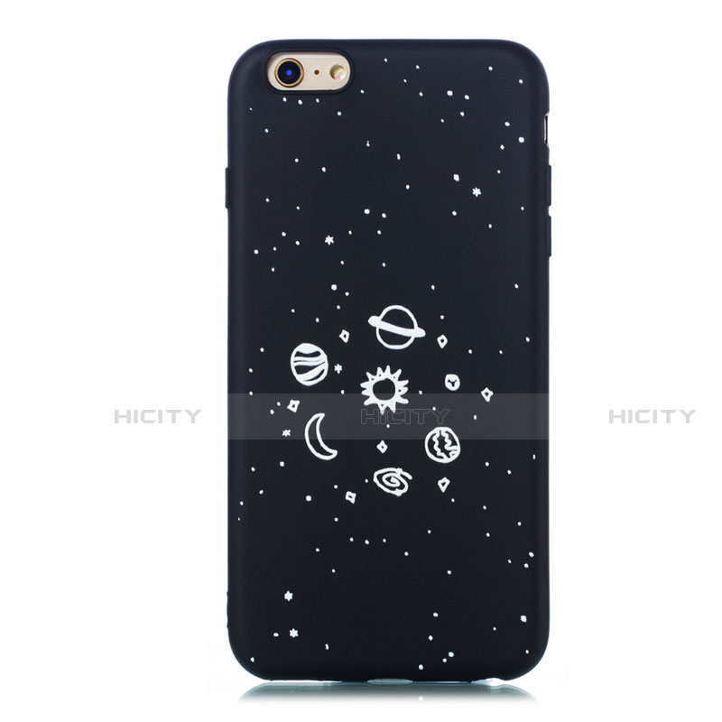 Coque Silicone Paillette Etoile Souple Couleur Unie Etui Housse pour Apple iPhone 6 Noir Plus