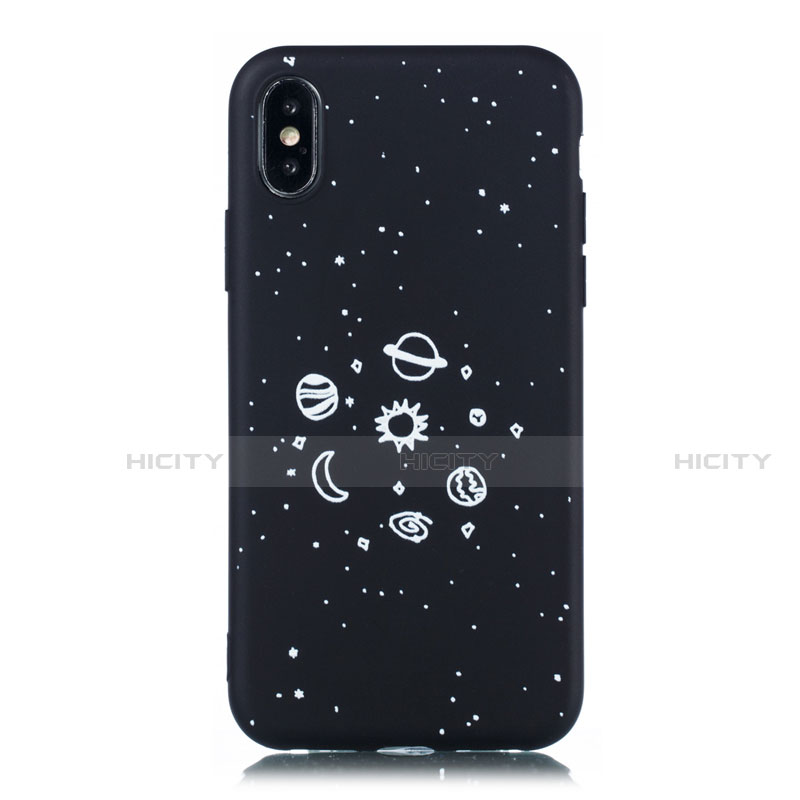 Coque Silicone Paillette Etoile Souple Couleur Unie Etui Housse pour Apple iPhone X Noir Plus