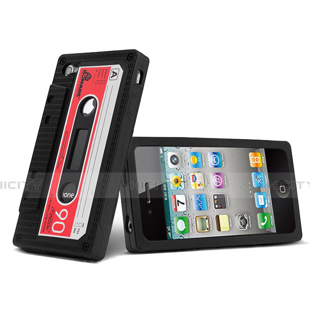 Coque Silicone Souple Cassette pour Apple iPhone 4 Noir Plus