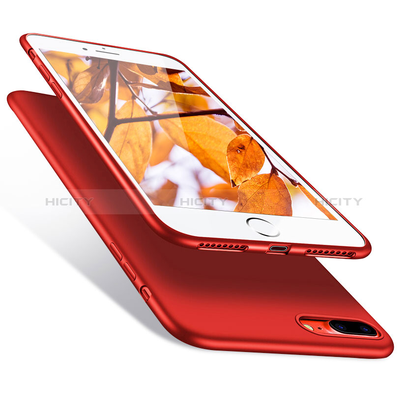 Coque Silicone Souple Couleur Unie Gel pour Apple iPhone 7 Plus Rouge Plus