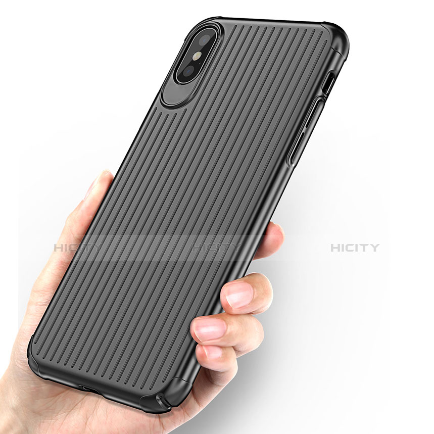 Coque Silicone Souple Housse Vague Line pour Apple iPhone Xs Noir Plus