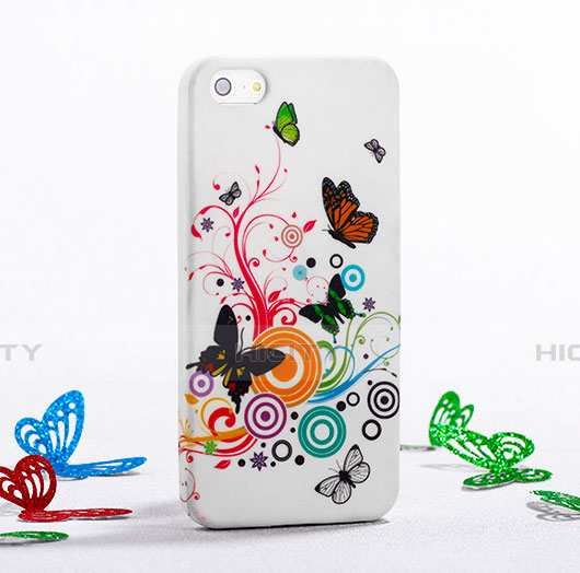 Coque Silicone Souple Papillon pour Apple iPhone 5 Vert Plus
