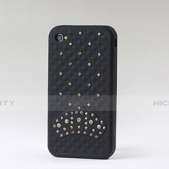 Coque Silicone Souple Strass Diamant Bling pour Apple iPhone 4 Noir Plus