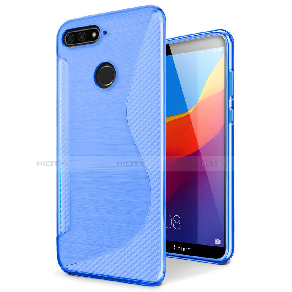 Coque Silicone Souple Transparente Vague S-Line Housse Etui pour Huawei Honor 7A Bleu Plus