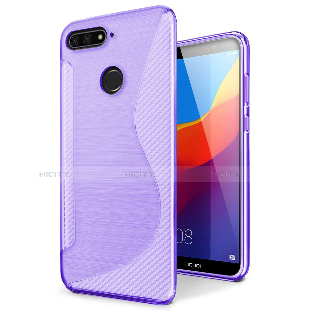 Coque Silicone Souple Transparente Vague S-Line Housse Etui pour Huawei Honor 7A Violet Plus