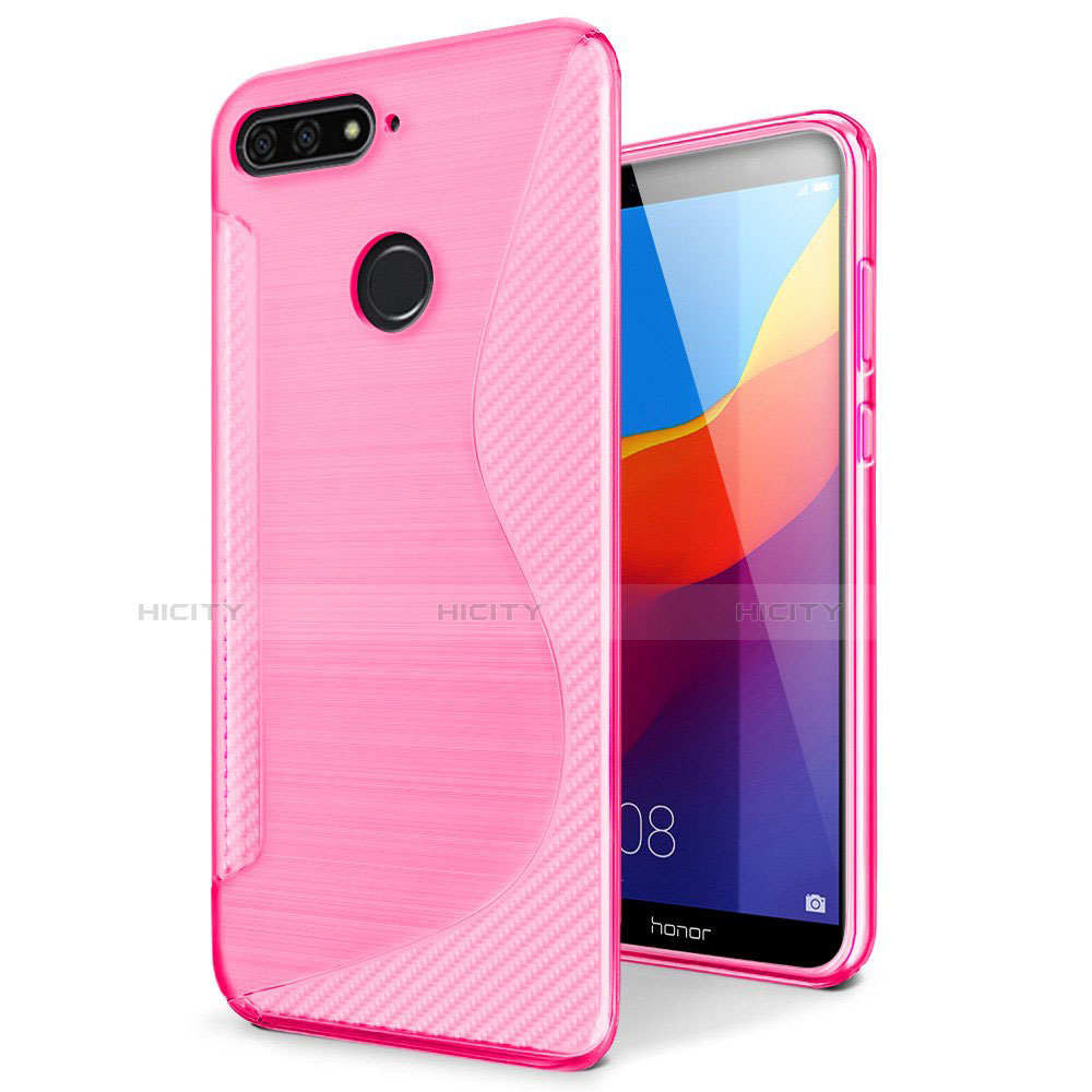 Coque Silicone Souple Transparente Vague S-Line Housse Etui pour Huawei Y6 Prime (2018) Rose Plus