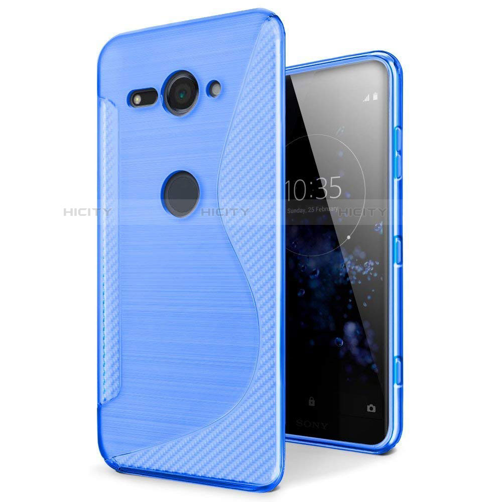 Coque Silicone Souple Transparente Vague S-Line Housse Etui pour Sony Xperia XZ2 Compact Bleu Plus