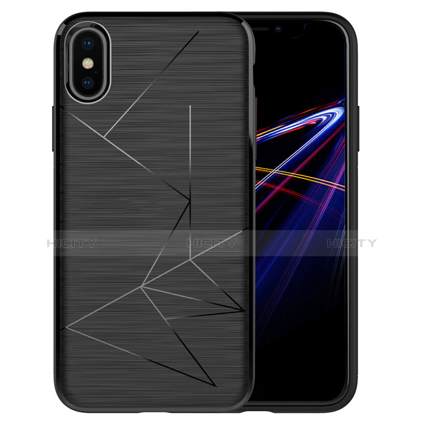 Coque Silicone Souple Vague Line R01 pour Apple iPhone Xs Noir Plus