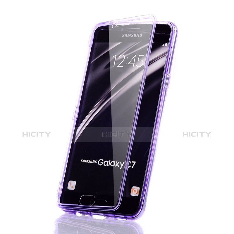 Coque Transparente Integrale Silicone Souple Avant et Arriere Etui pour Samsung Galaxy C7 SM-C7000 Violet Plus