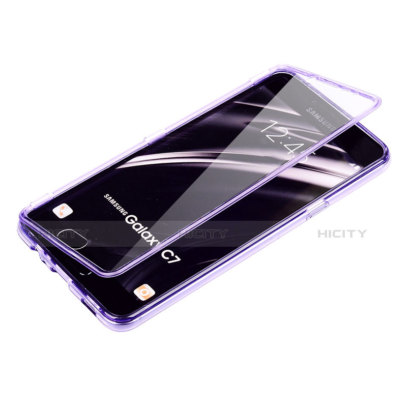 Coque Transparente Integrale Silicone Souple Avant et Arriere Etui pour Samsung Galaxy C7 SM-C7000 Violet Plus