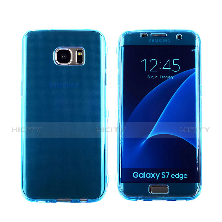 Coque Transparente Integrale Silicone Souple Avant et Arriere Housse Etui pour Samsung Galaxy S7 Edge G935F Bleu Plus